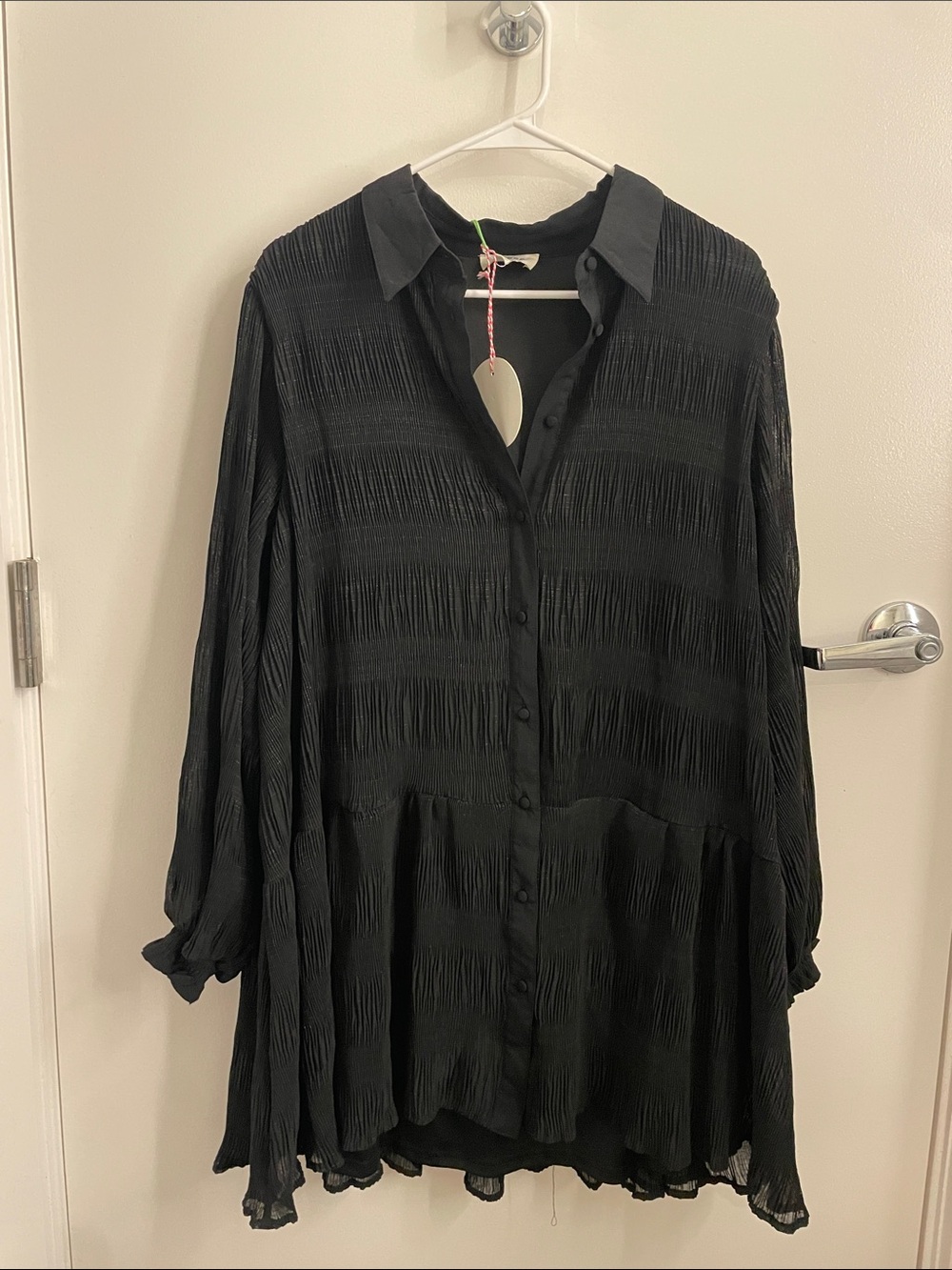 Umgee Black Long-Sleeve Button Front Textured Tunic Dress